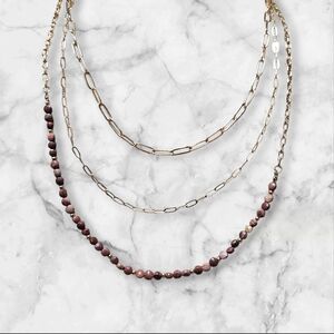 Vintage Gold and Maroon 3 Layer Necklace